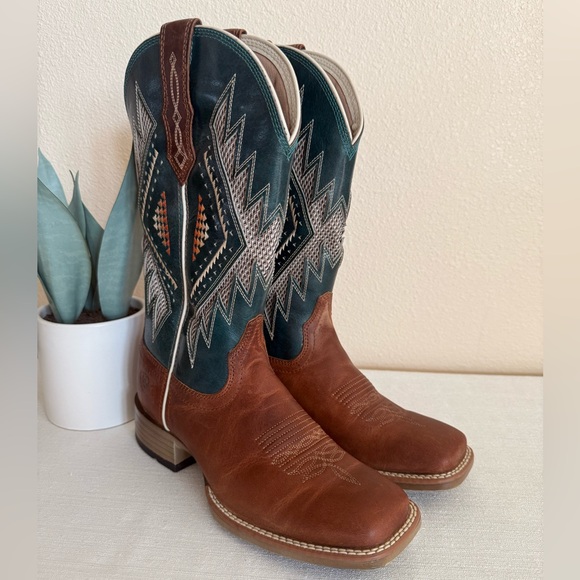Ariat Sienna Brown/Teal Western Cowboy Boots - Picture 5 of 13